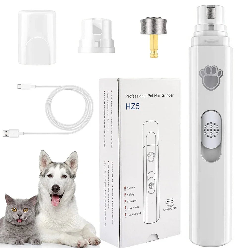 Electric Dog Nail Grinder with Polisher Wheel LED Light Pet Nail Clipper 500 MAh 2-Speed Pet Nail Trimmers for Pet Paws Grooming