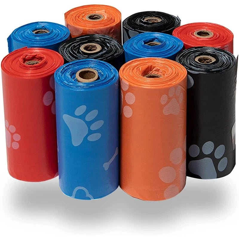 Random Color Cartoon Paw Graphic Dog Poop Bags