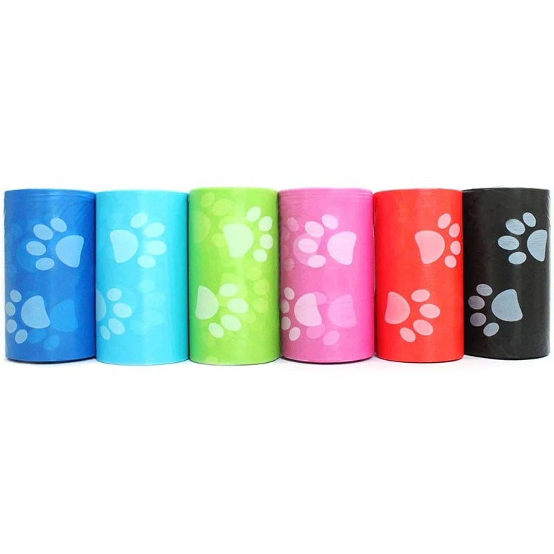 Random Color Cartoon Paw Graphic Dog Poop Bags